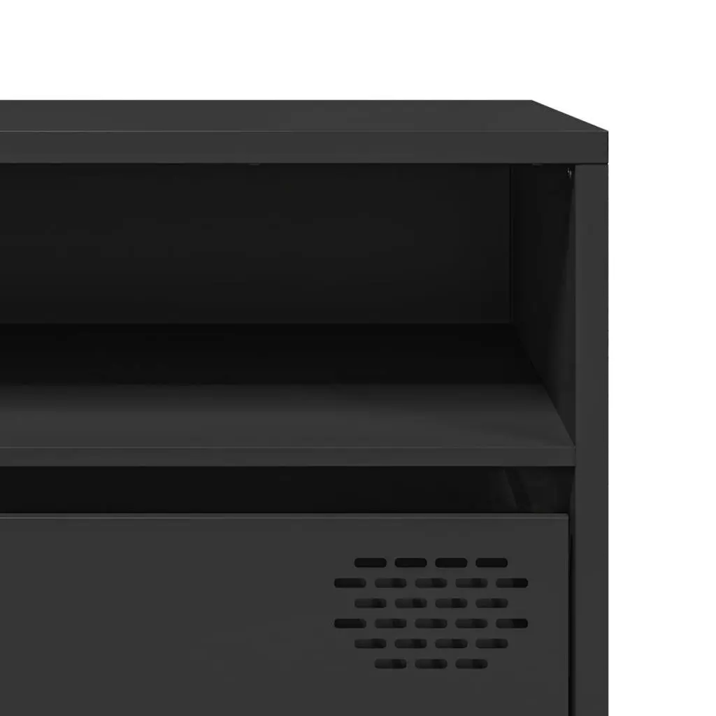 TV Cabinet Black Industrial 202cm Cold-Rolled Steel Unit with Storage Drawers and Compartments