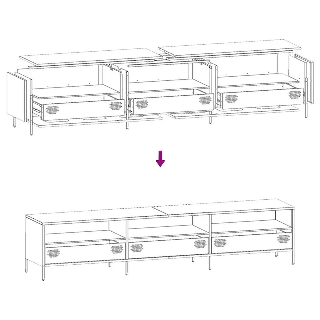 TV Cabinet Black Industrial 202cm Cold-Rolled Steel Unit with Storage Drawers and Compartments