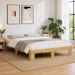 Cozy Oak Bed Frame 135x190 cm with Storage