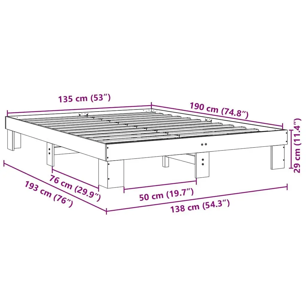 Oak Bed Frame 135x190 cm with Storage