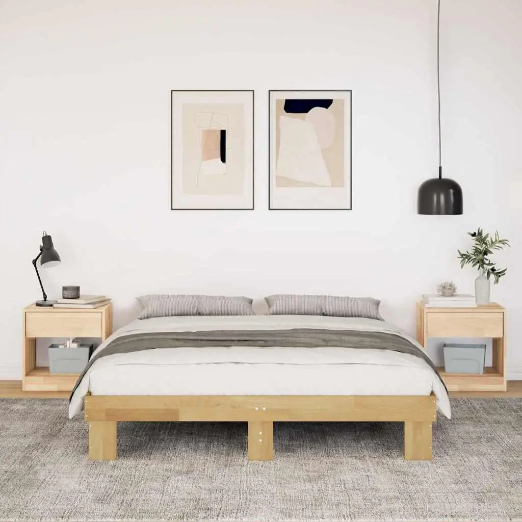 Oak Bed Frame 135x190 cm with Storage