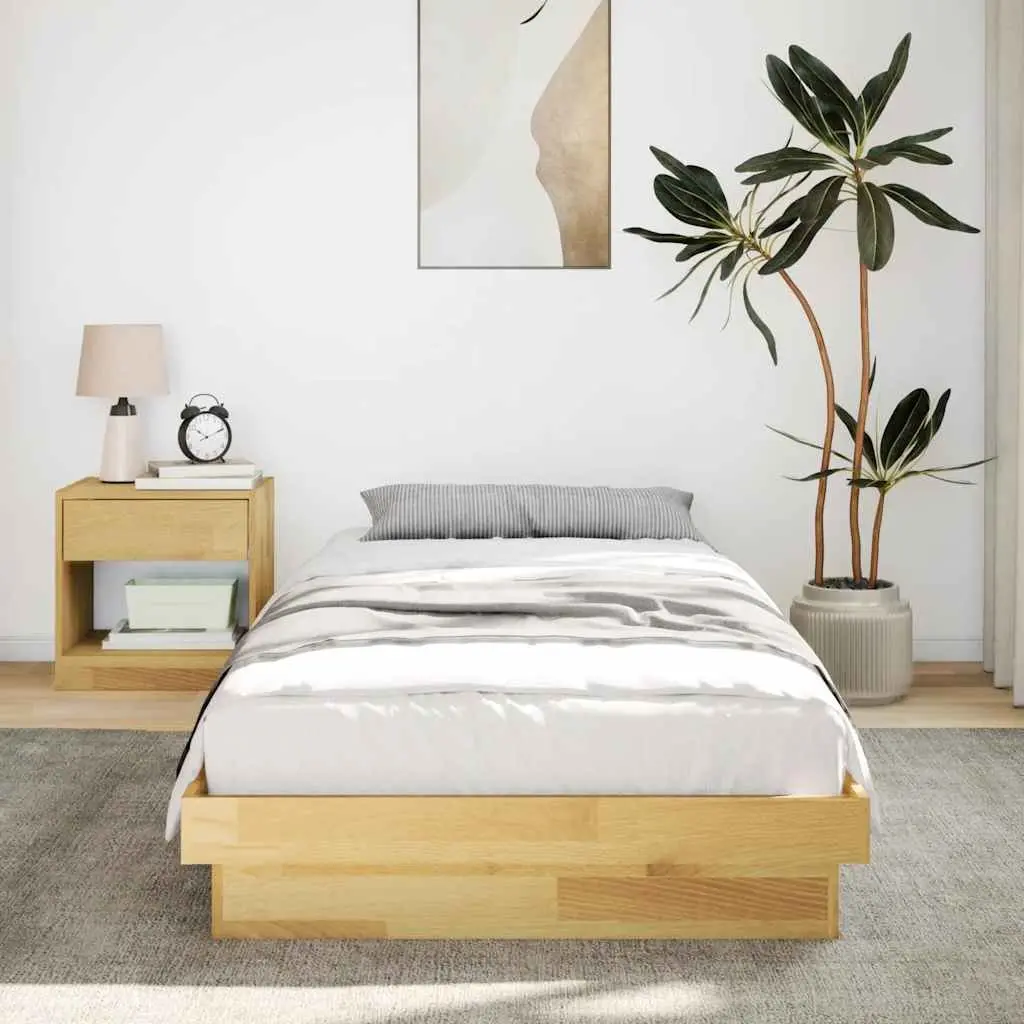 Solid Oak Wood Bed Frame 90x190 cm with Slatted Base