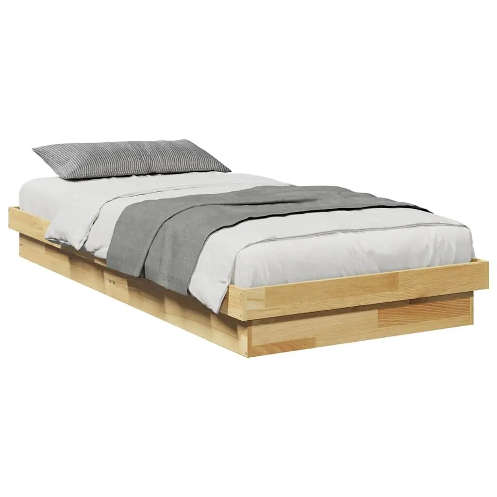 Solid Oak Wood Bed Frame 90x190 cm with Slatted Base