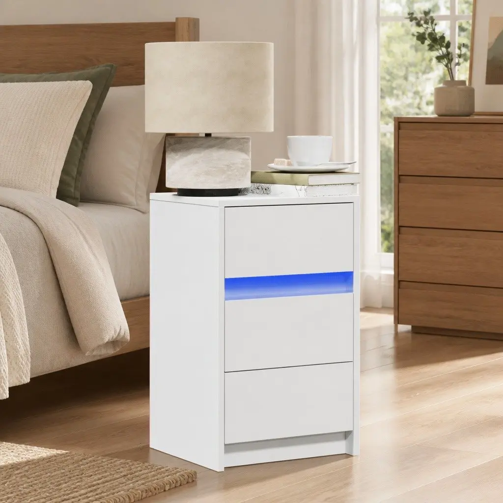 Bedside Cabinet White Engineered Wood with RGB LED Lights