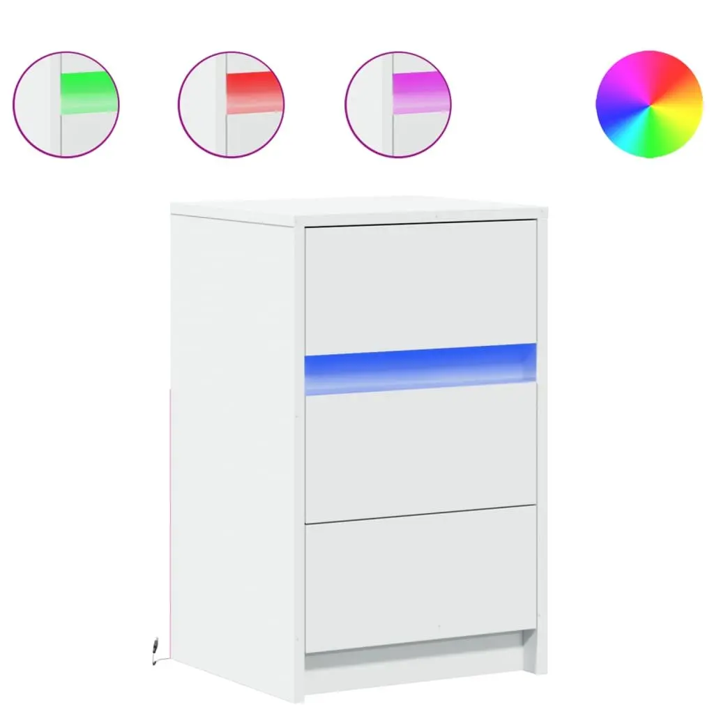 Bedside Cabinet White Engineered Wood with RGB LED Lights