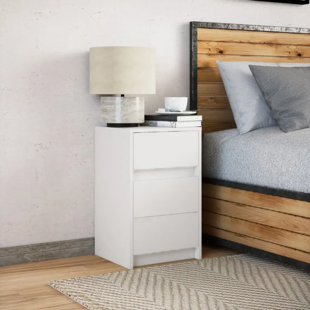 Bedside Cabinet White Engineered Wood with RGB LED Lights