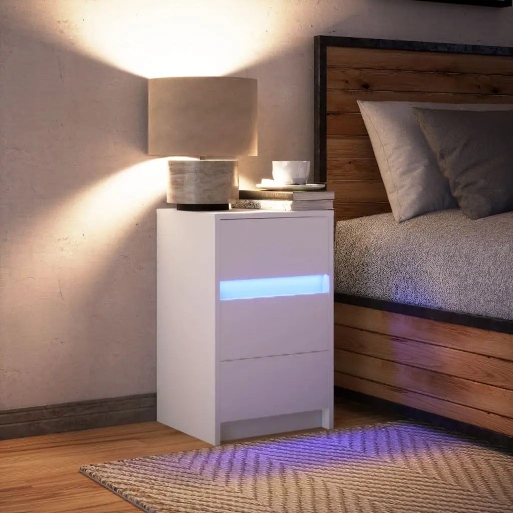 Bedside Cabinet White Engineered Wood with RGB LED Lights