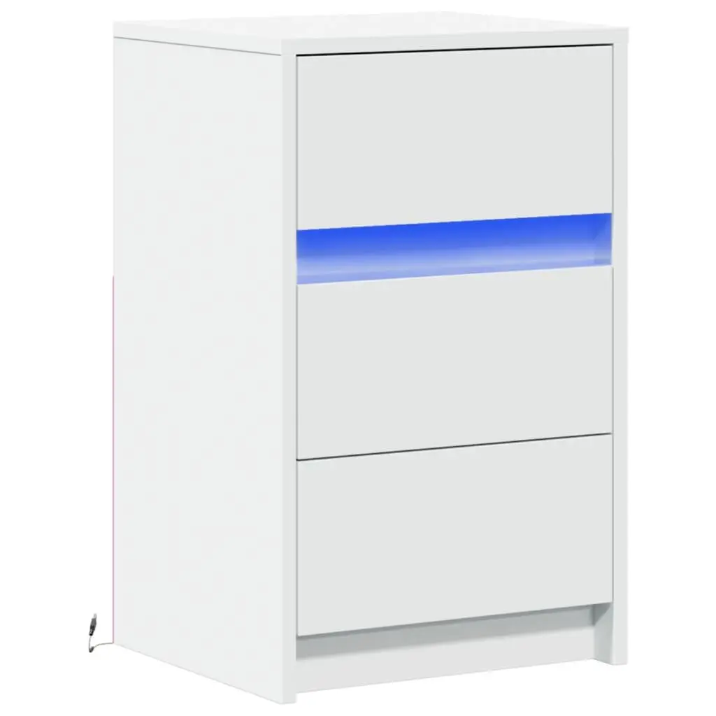 Bedside Cabinet White Engineered Wood with RGB LED Lights
