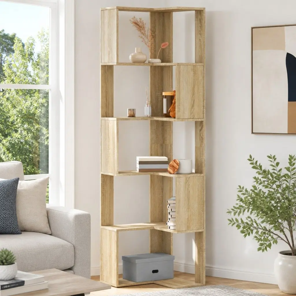 5-Tier Corner Bookcase Sonoma Oak Engineered Wood Storage Display Shelf