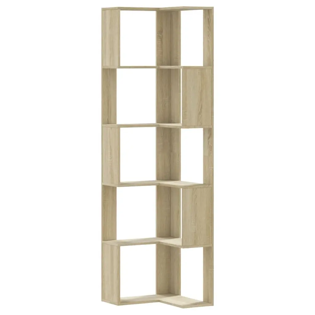 5-Tier Corner Bookcase Sonoma Oak Engineered Wood Storage Display Shelf