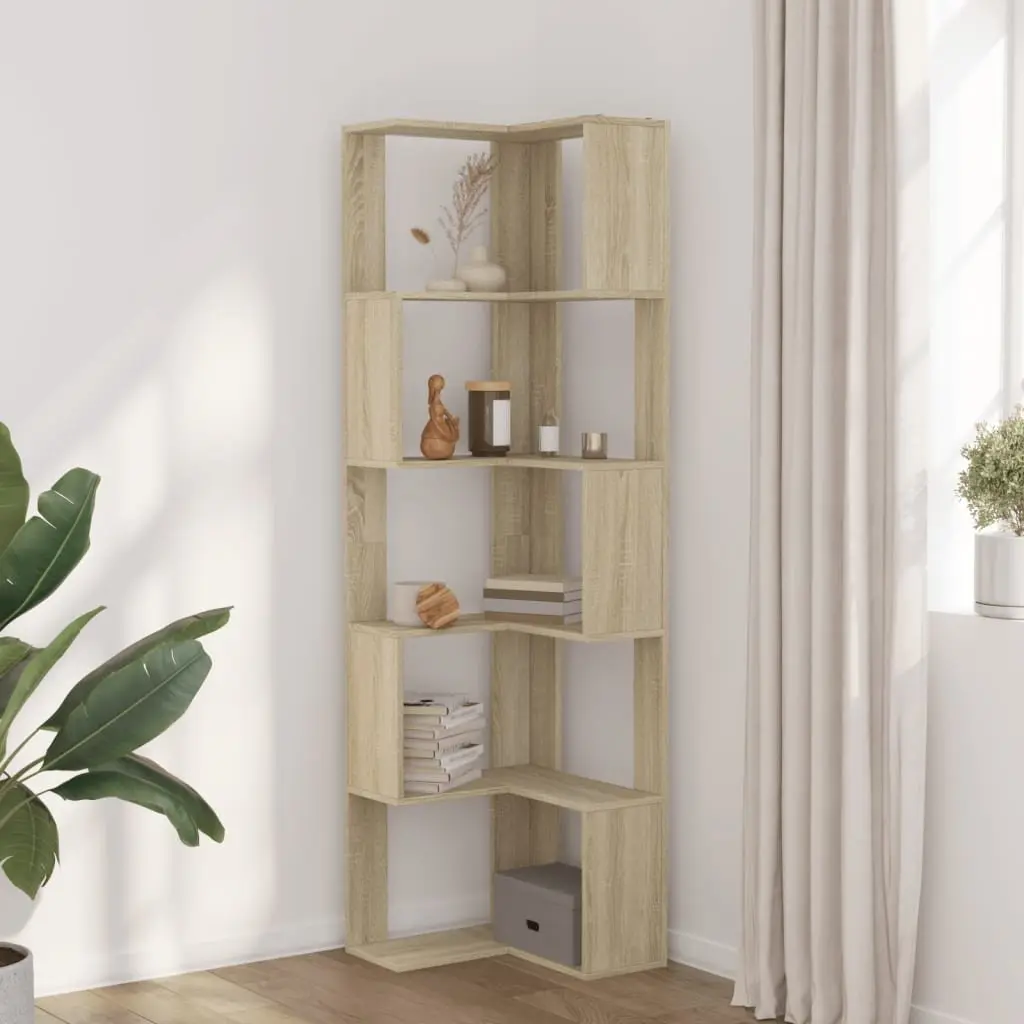 5-Tier Corner Bookcase Sonoma Oak Engineered Wood Storage Display Shelf
