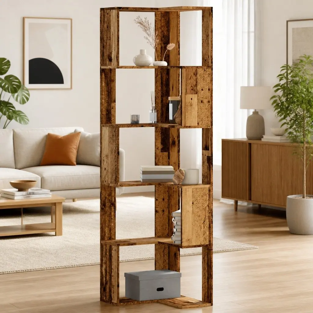 Corner Bookcase 5-Tier Brown Standing Shelf Storage Display Unit 50x50x179cm