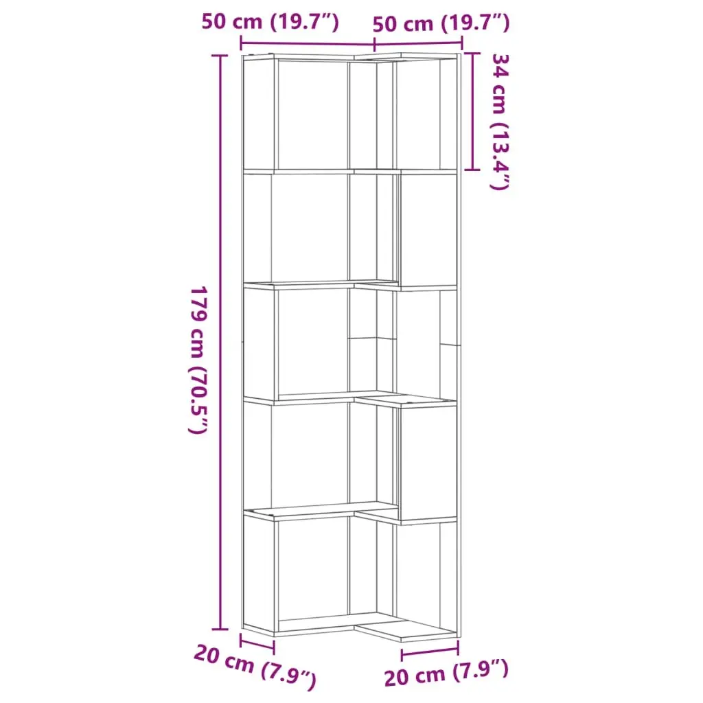 Corner Bookcase 5-Tier Brown Standing Shelf Storage Display Unit 50x50x179cm