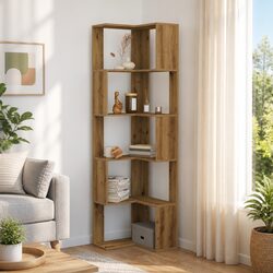 5-Tier Brown Engineered Wood Corner Bookcase 50x50x179cm