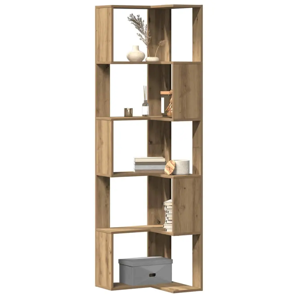 5-Tier Brown Engineered Wood Corner Bookcase 50x50x179cm