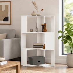 3-Tier Corner Bookcase Engineered Wood Storage Unit White
