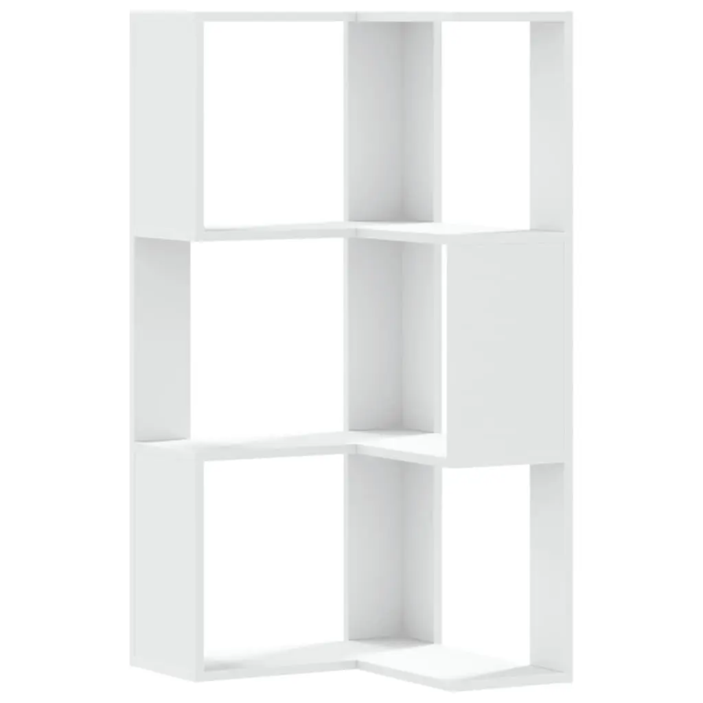 3-Tier Corner Bookcase Engineered Wood Storage Unit White