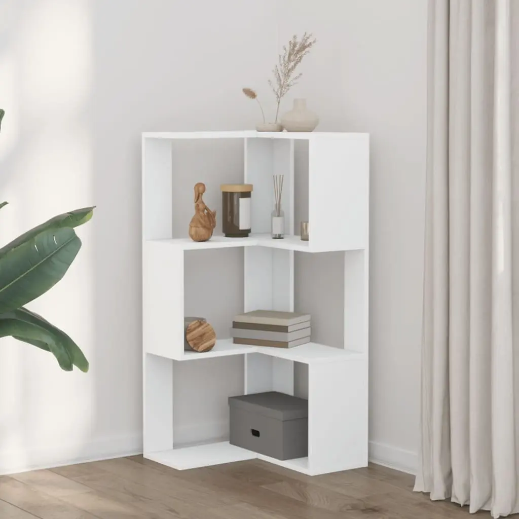 3-Tier Corner Bookcase Engineered Wood Storage Unit White