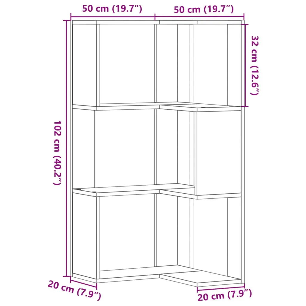 3-Tier Corner Bookcase Engineered Wood Storage Unit White