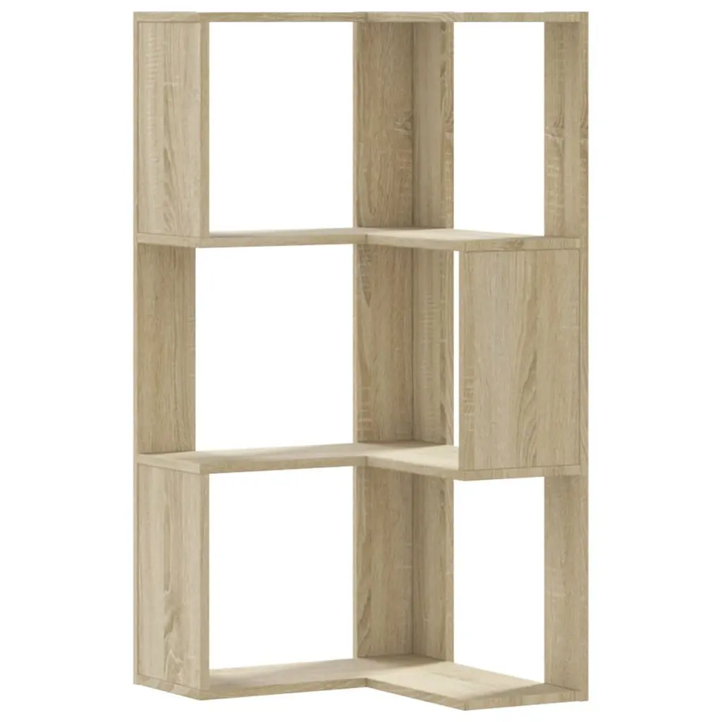 Corner Bookcase 3-Tier Brown Engineered Wood Compact Storage Shelf