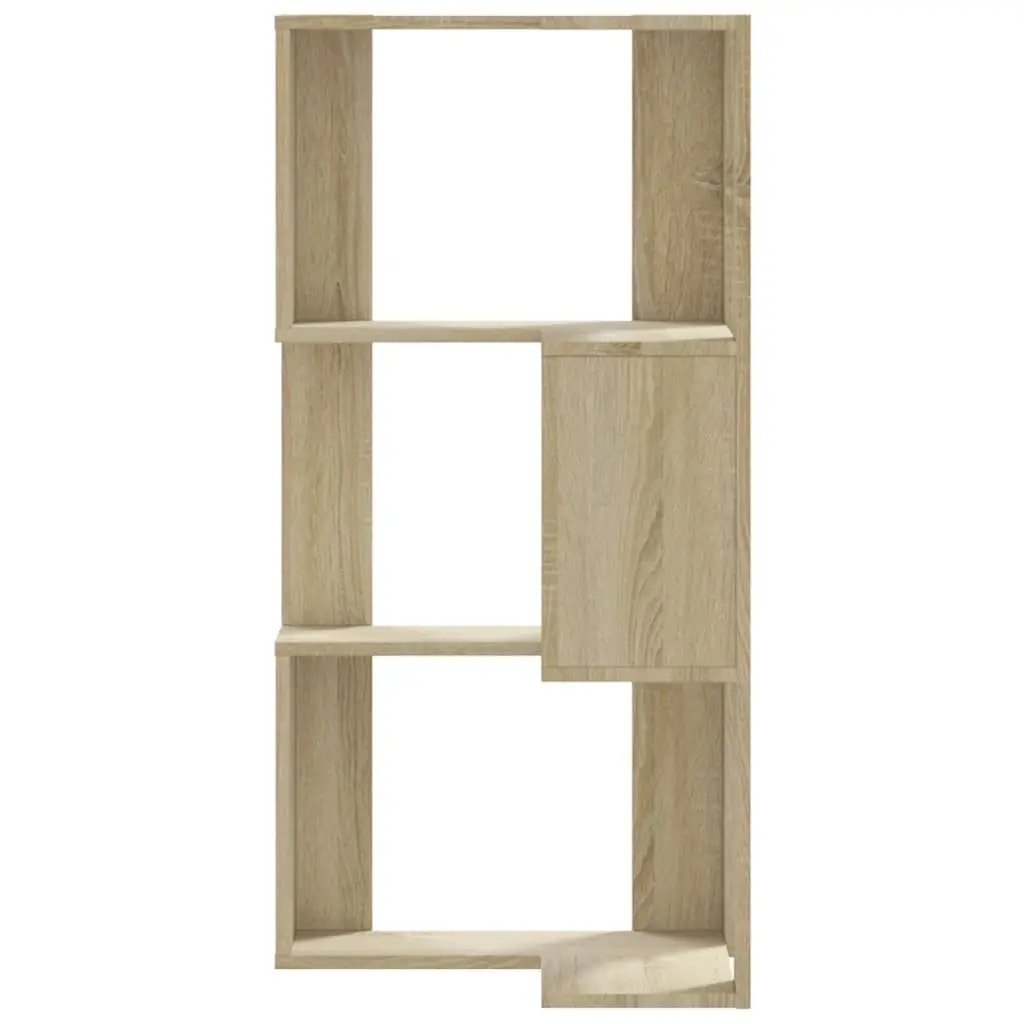 Corner Bookcase 3-Tier Brown Engineered Wood Compact Storage Shelf