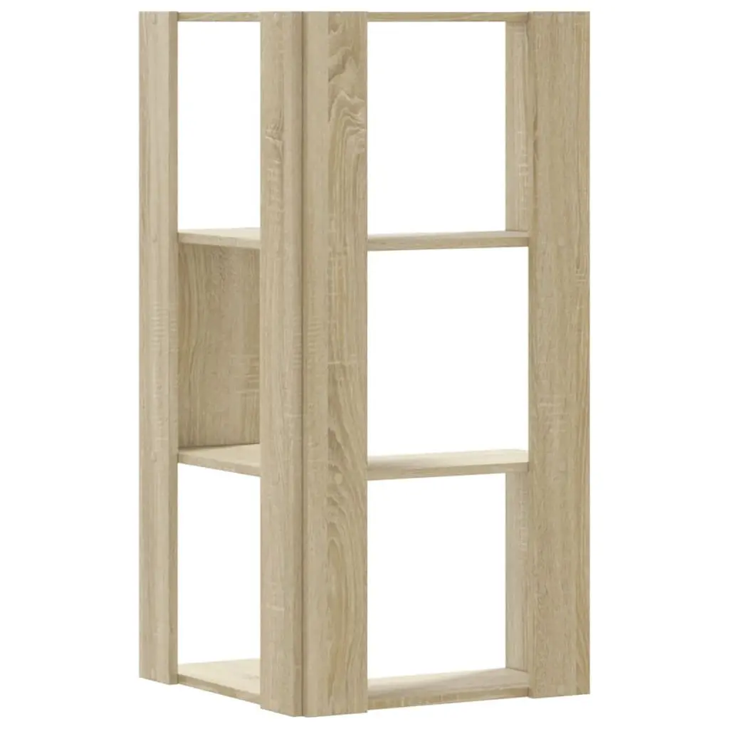 Corner Bookcase 3-Tier Brown Engineered Wood Compact Storage Shelf