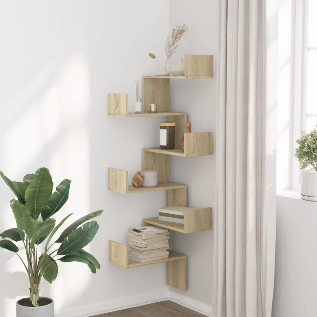 Wall Corner Shelf Sonoma Oak Brown 45x45x147cm Engineered Wood Storage Display Shelving Unit