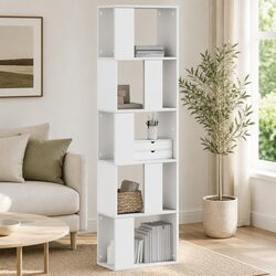 5-Tier White Engineered Wood Bookcase for Storage