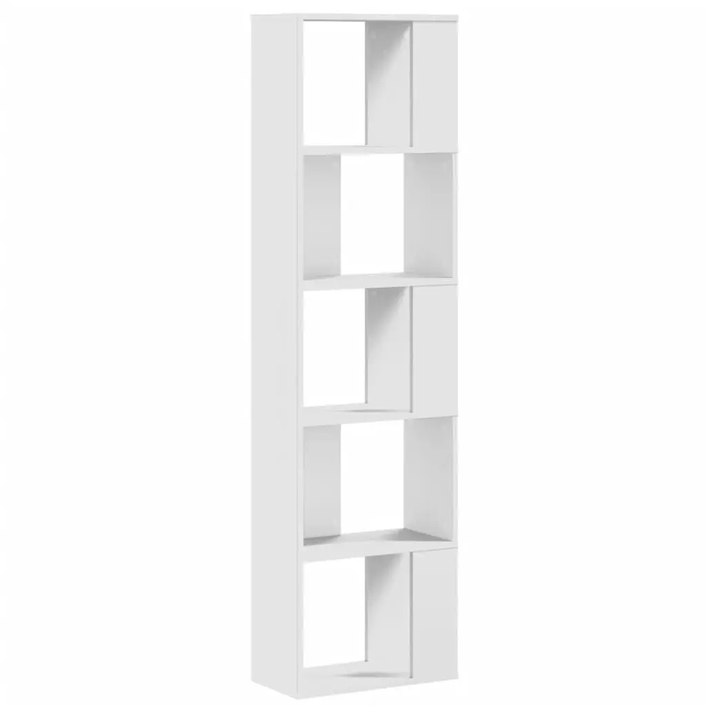 5-Tier White Engineered Wood Bookcase for Storage