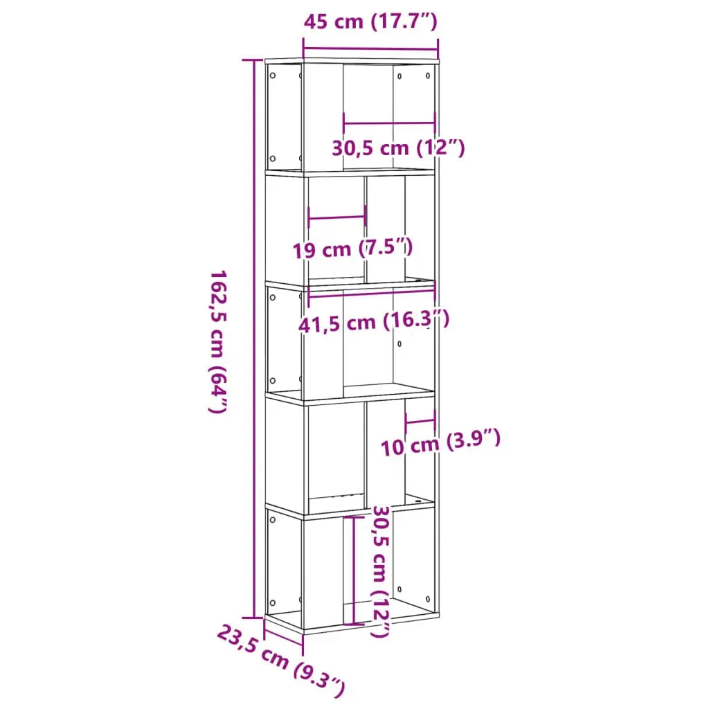 5-Tier White Engineered Wood Bookcase for Storage