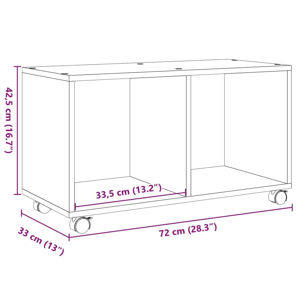 Rolling Cabinet Sonoma Oak Storage Furniture 72L x 33W x 42.5H cm Engineered Wood
