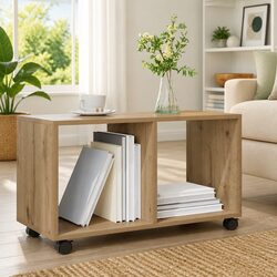 Brown Engineered Wood Rolling Storage Cabinet with Wheels