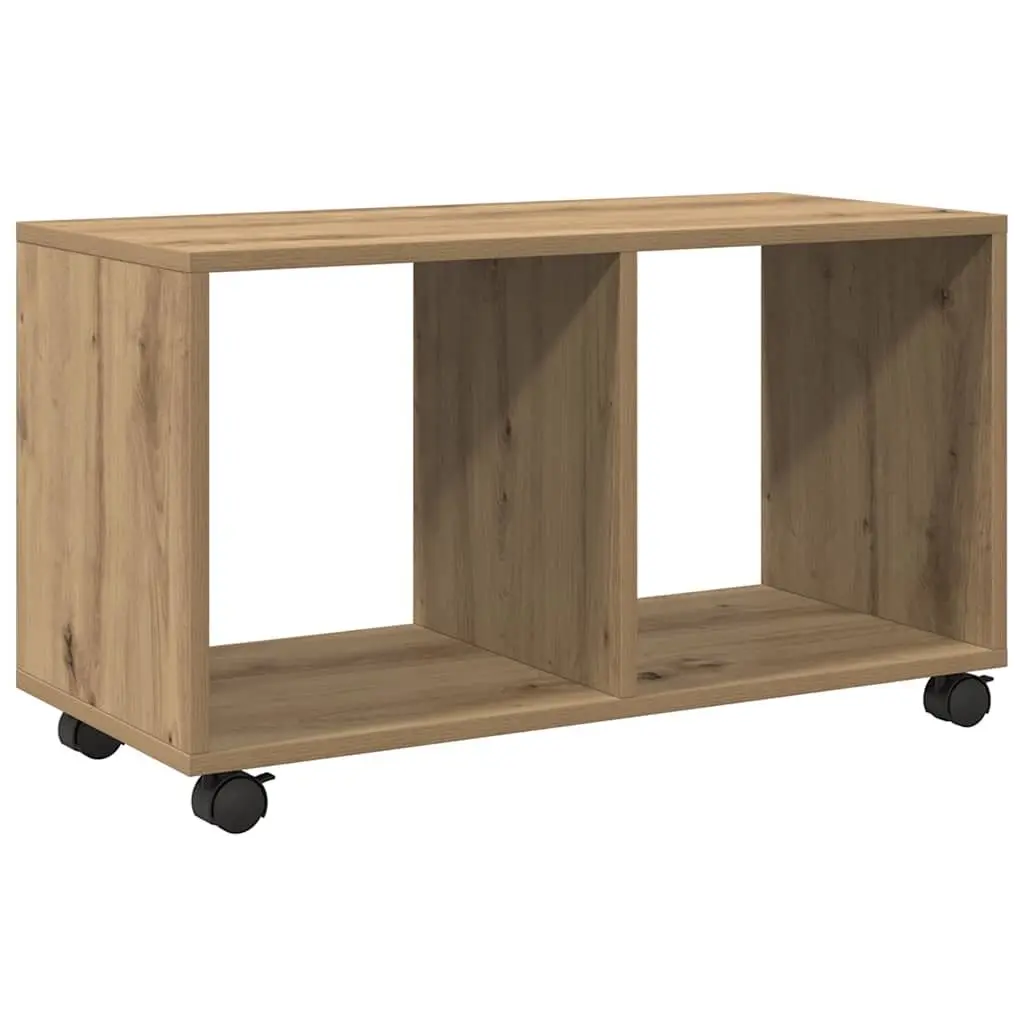 Rolling Cabinet Brown Engineered Wood Storage Unit with Swivel Wheels