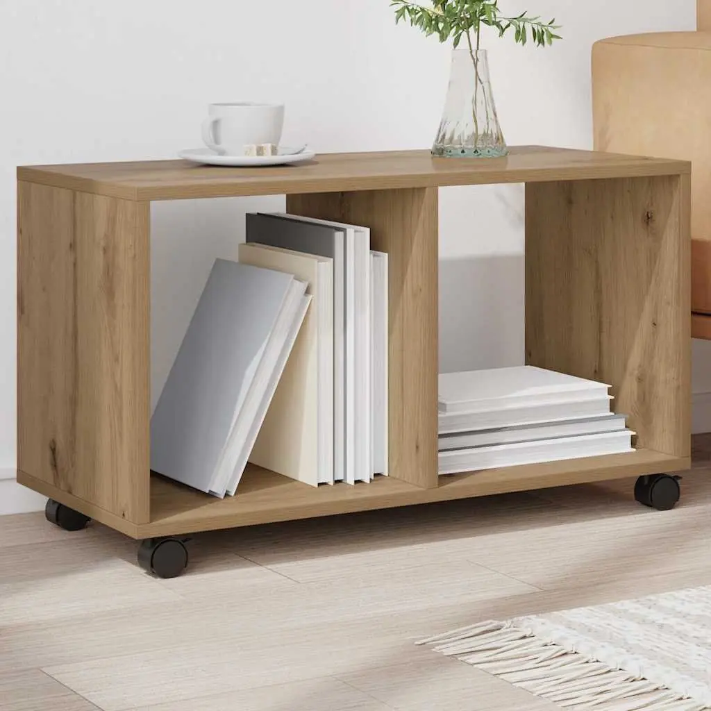 Rolling Cabinet Brown Engineered Wood Storage Unit with Swivel Wheels
