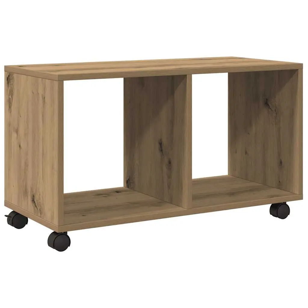 Rolling Cabinet Brown Engineered Wood Storage Unit with Swivel Wheels