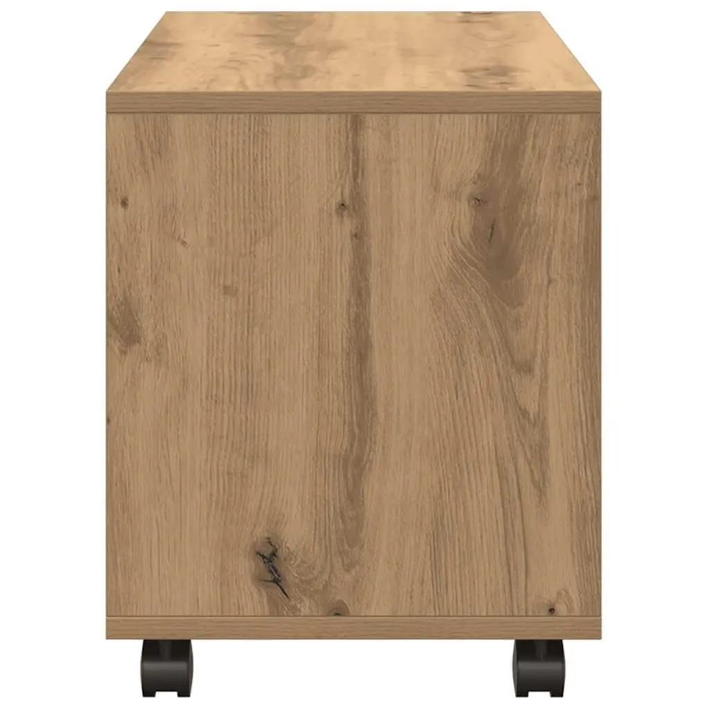 Rolling Cabinet Brown Engineered Wood Storage Unit with Swivel Wheels