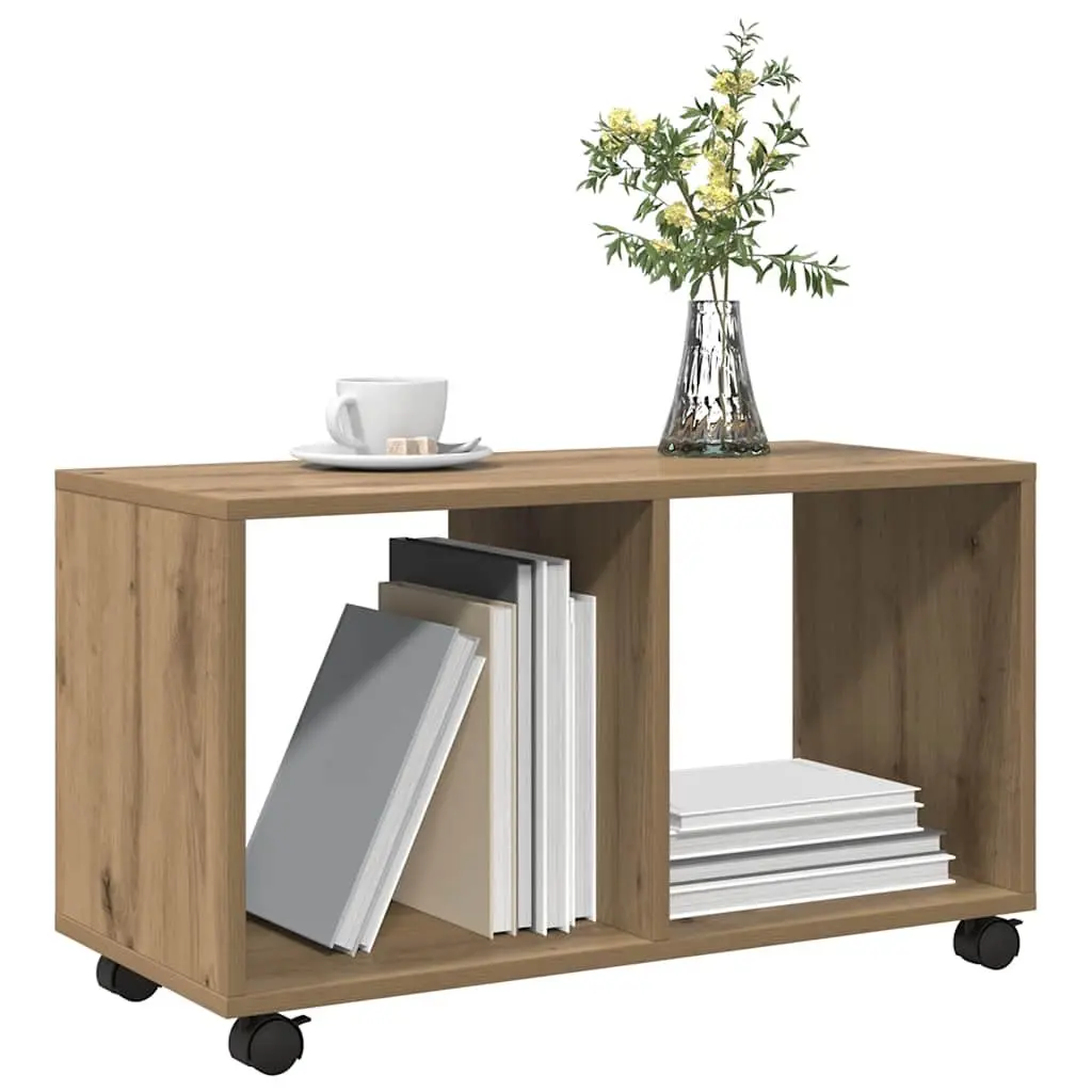 Rolling Cabinet Brown Engineered Wood Storage Unit with Swivel Wheels