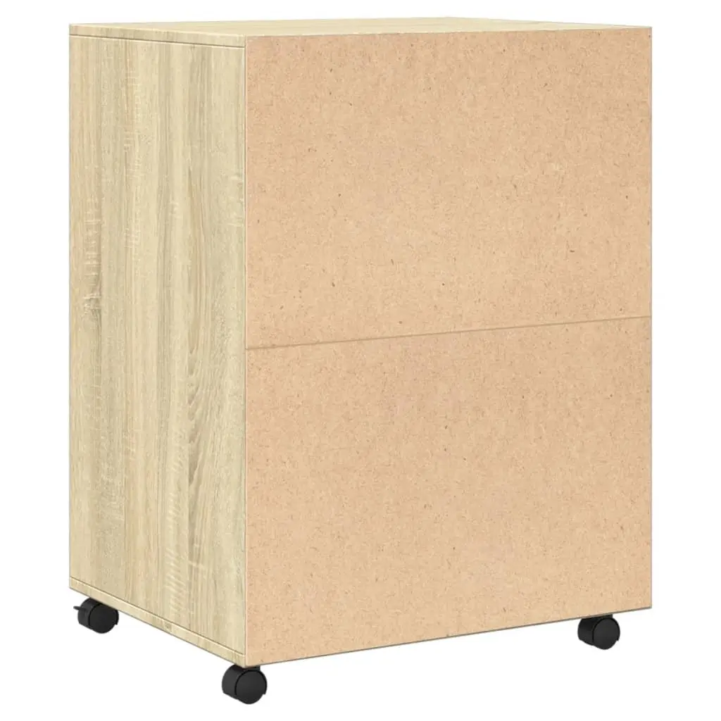 Brown Rolling Cabinet with Shelves and Doors