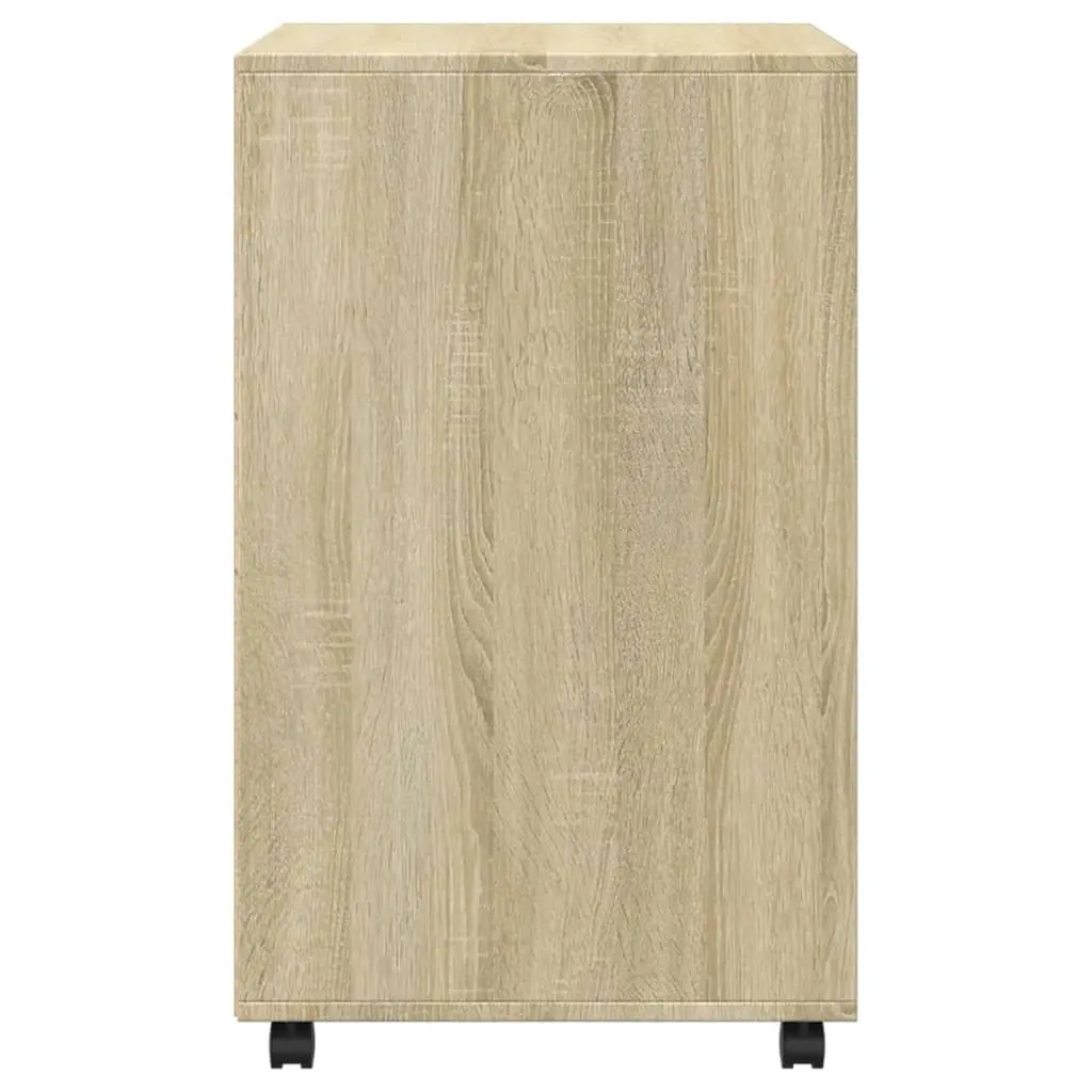 Brown Rolling Cabinet with Shelves and Doors
