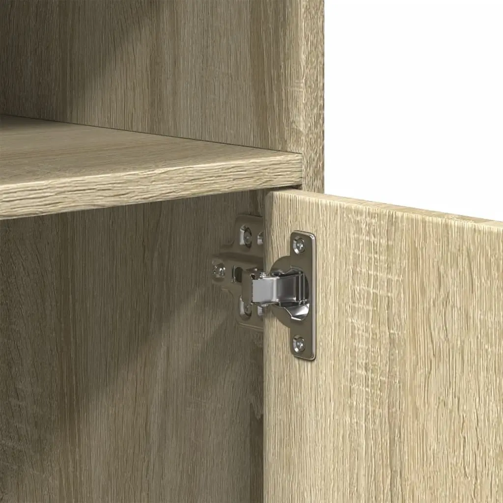 Brown Rolling Cabinet with Shelves and Doors
