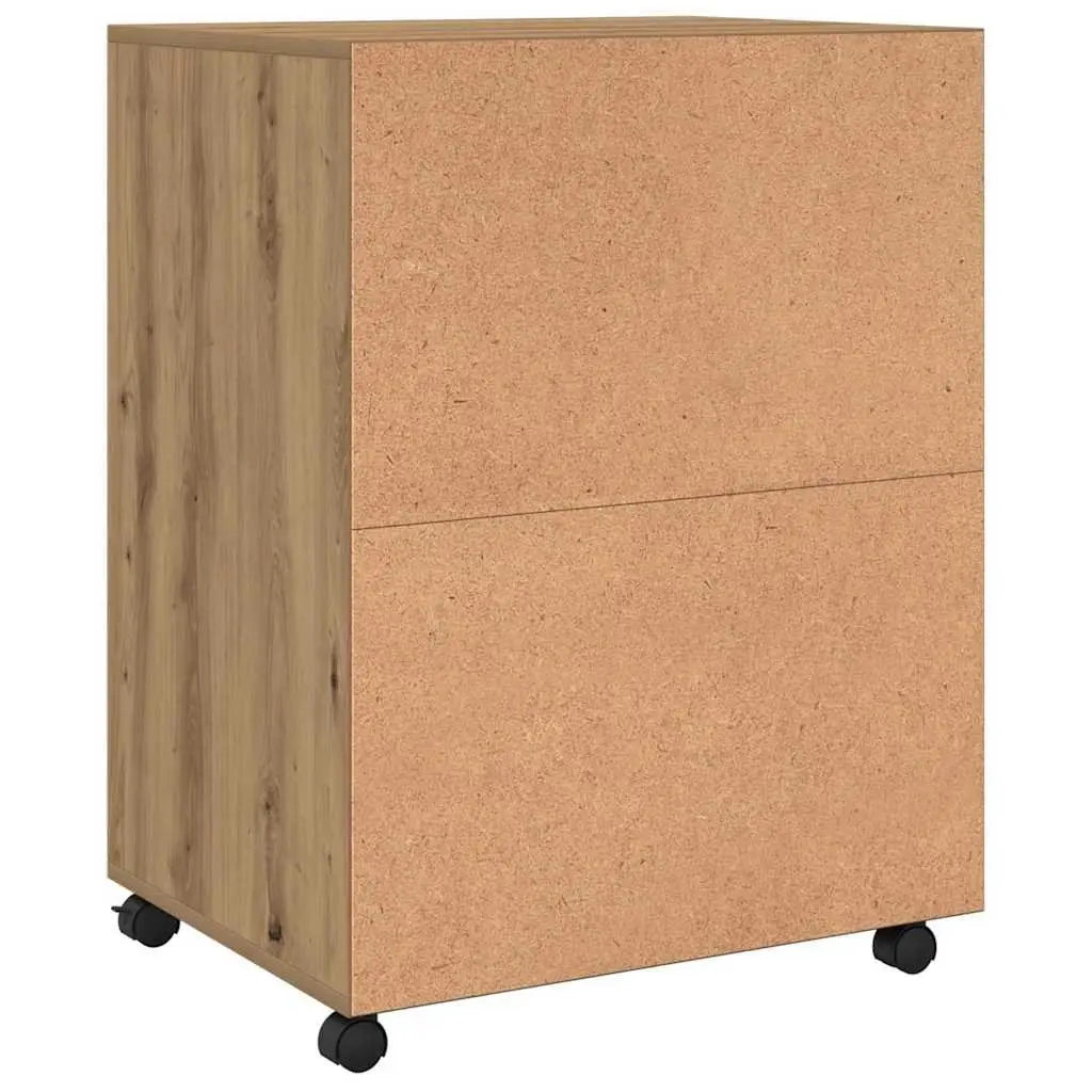Brown Rolling Cabinet with Shelves and Doors