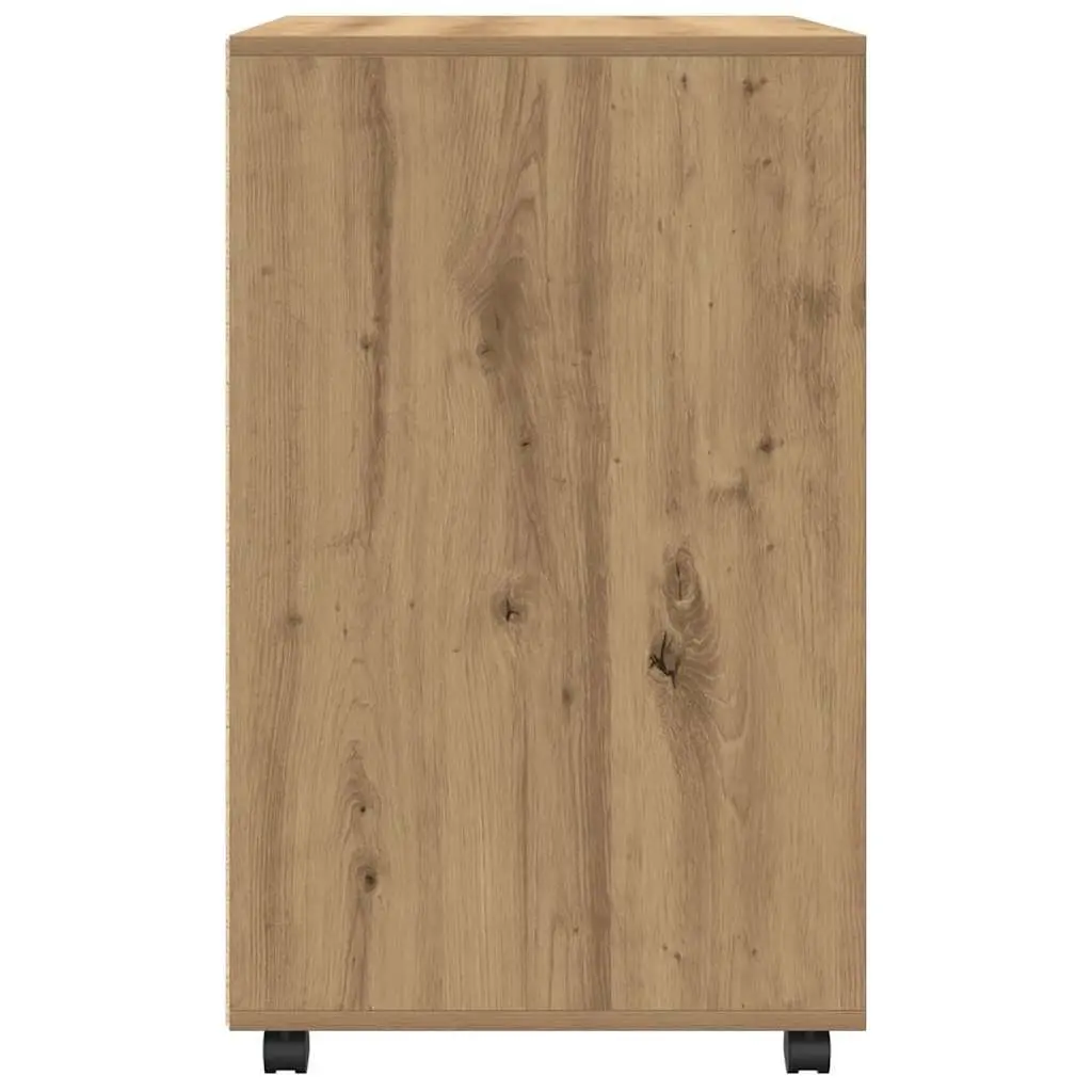 Brown Rolling Cabinet with Shelves and Doors