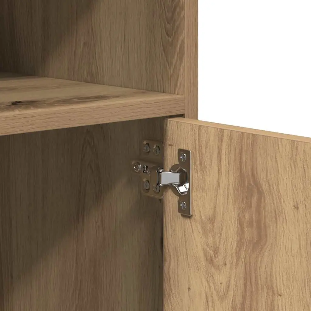Brown Rolling Cabinet with Shelves and Doors