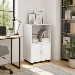 Rolling White Storage Cabinet with Wheels and Doors