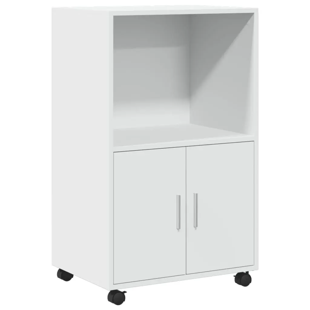 Rolling White Storage Cabinet with Wheels and Doors