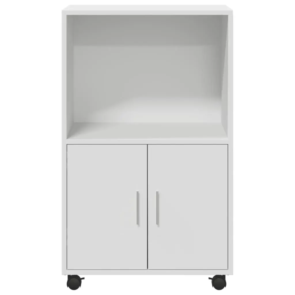 Rolling White Storage Cabinet with Wheels and Doors