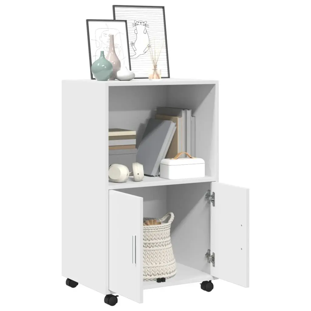 Rolling White Storage Cabinet with Wheels and Doors