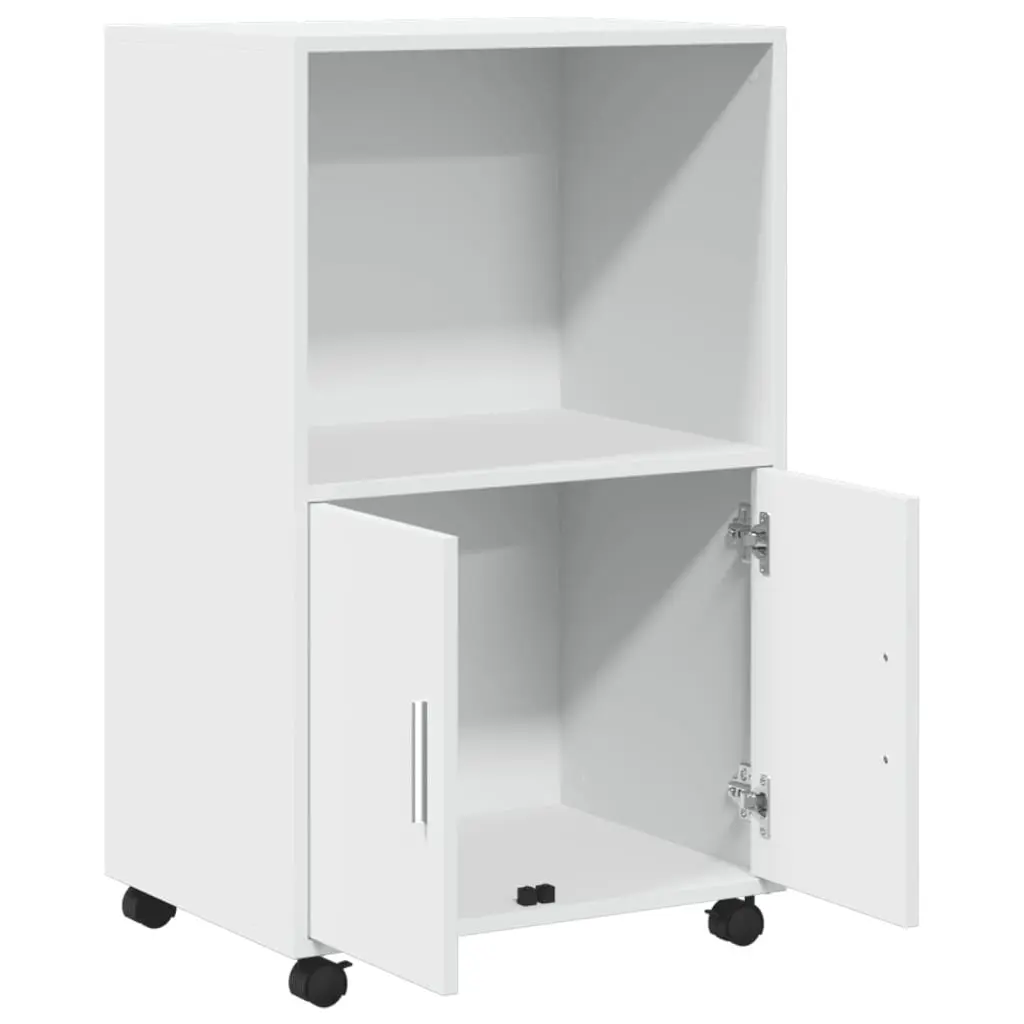 Rolling White Storage Cabinet with Wheels and Doors