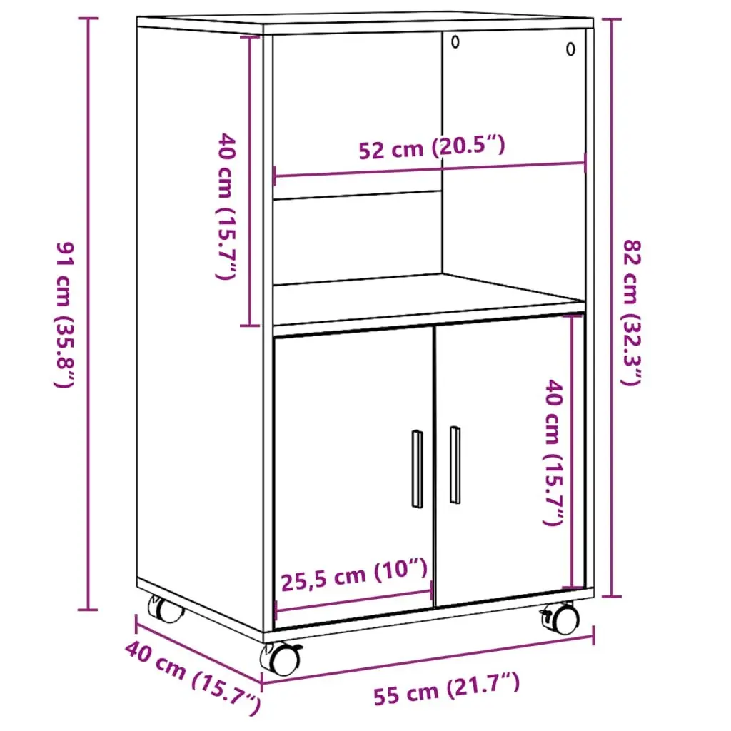 Rolling White Storage Cabinet with Wheels and Doors