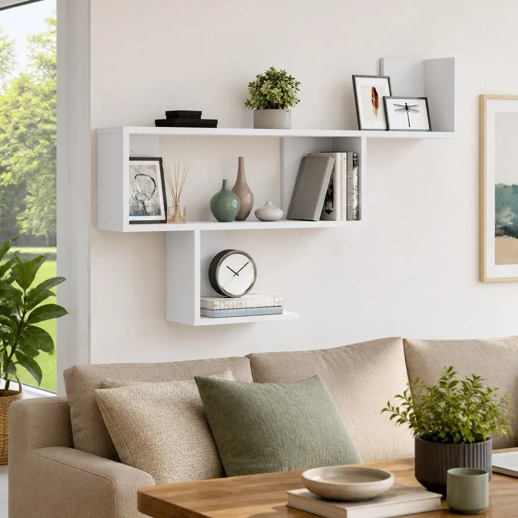 Floating Wall Shelf Engineered Wood White 100x15x70cm Storage Display